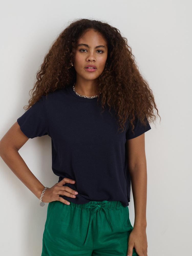 Alex Mill Garcon Tee In Linen Cotton Dark Navy
