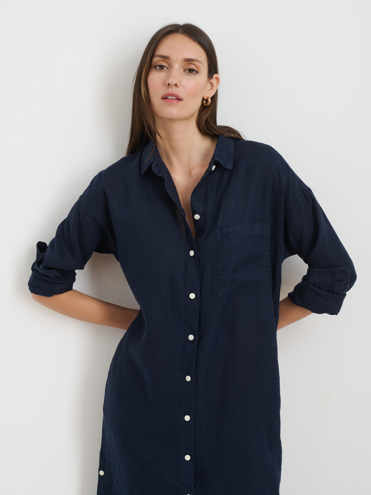 Alex Mill Kerry Shirtdress In Linen Dark Navy