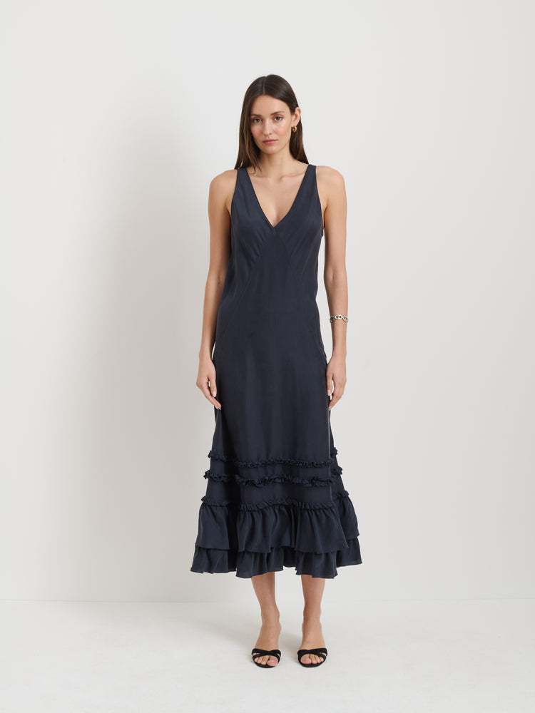 Alex Mill Lilly Dress In Washed Silk Navy