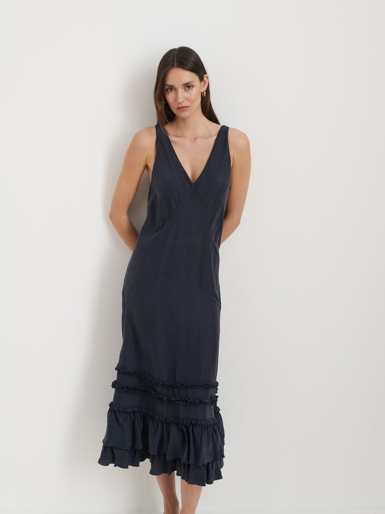 Alex Mill Lilly Dress In Washed Silk Navy