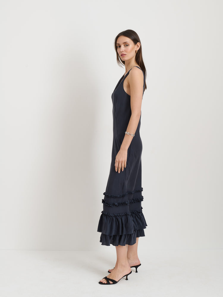 Alex Mill Lilly Dress In Washed Silk Navy