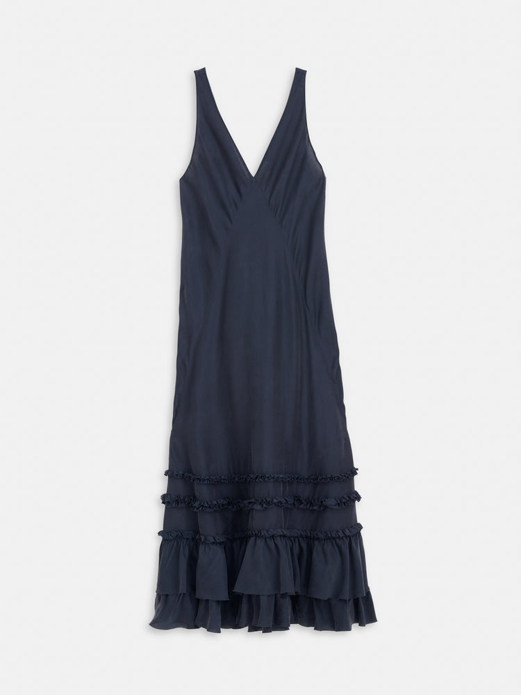 alex mill Lilly Dress In Washed Silk Navy