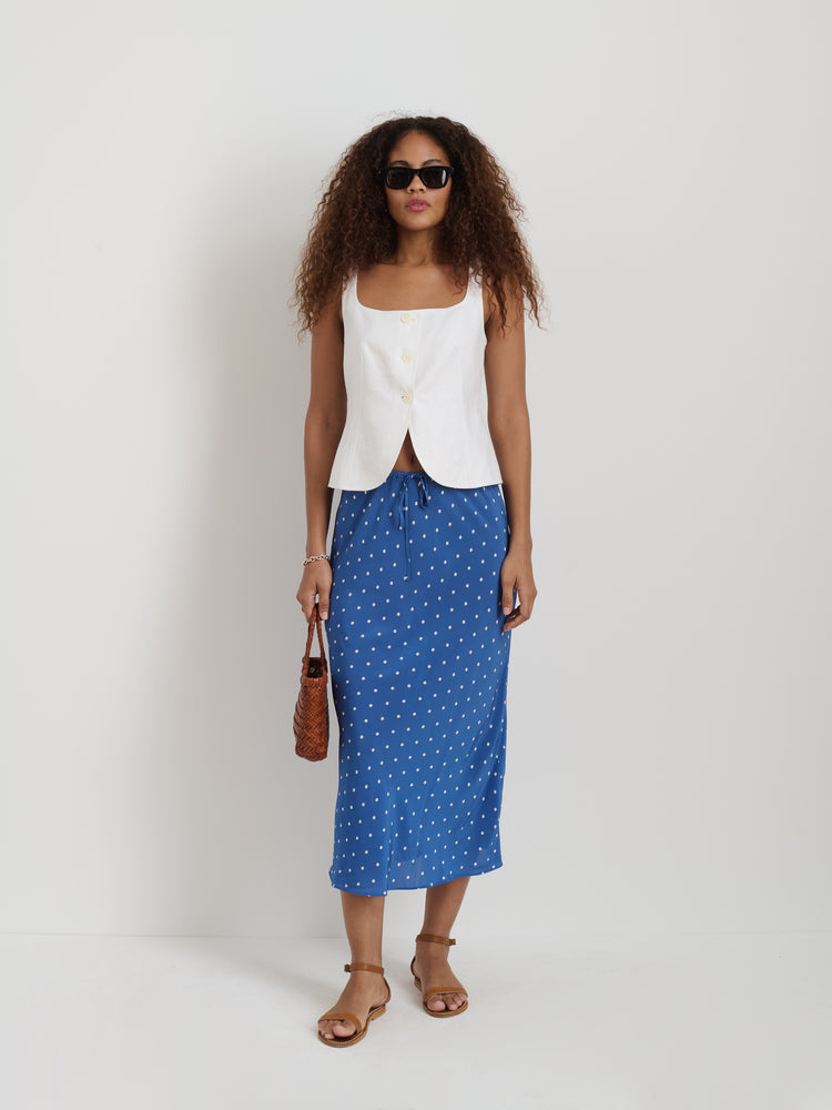 Alex Mill Lilly Slip Skirt In Dot Blue/White