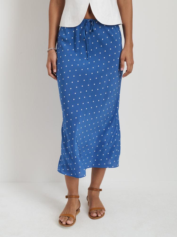 Alex Mill Lilly Slip Skirt In Dot Blue/White