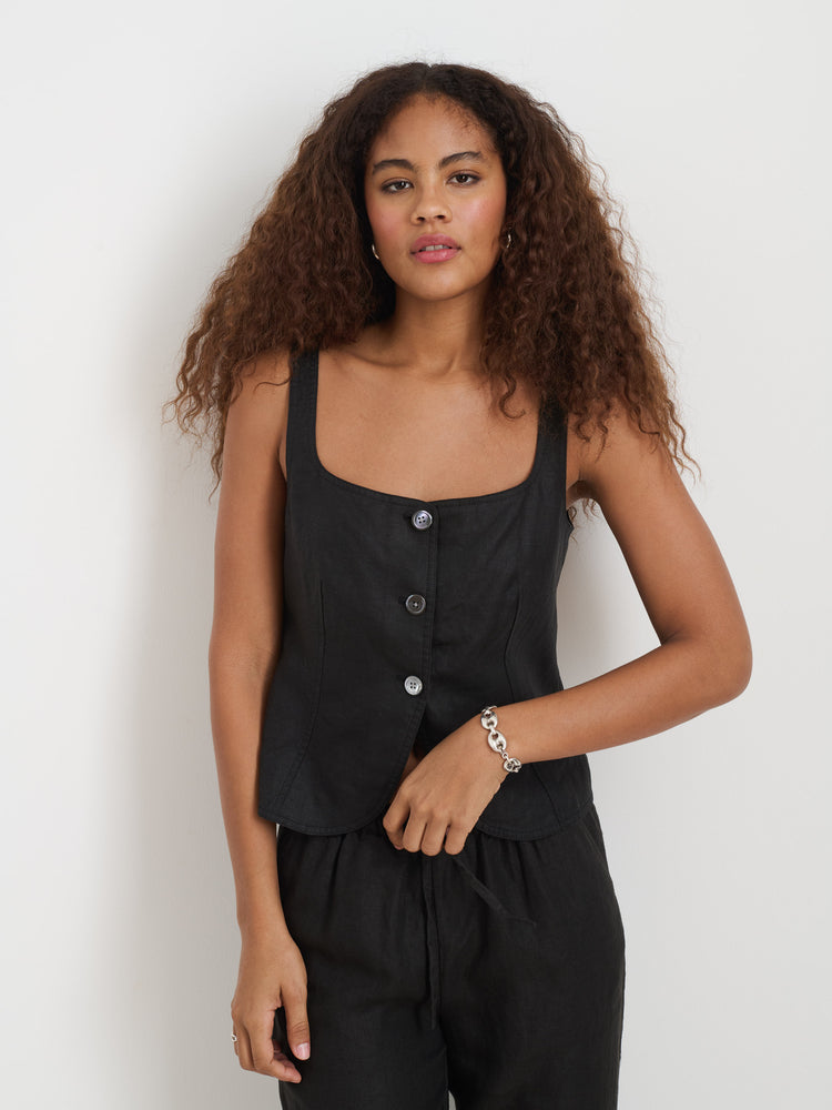 Alex Mill Luna Vest In Linen Black