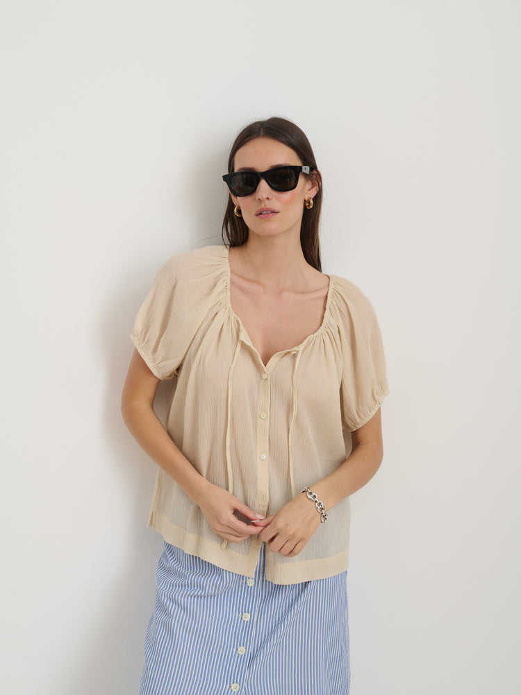 Alex Mill Rose Top In Crinkle Cotton Off White