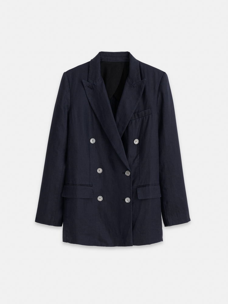alex mill Anna Double Breasted Blazer In Linen Dark Navy