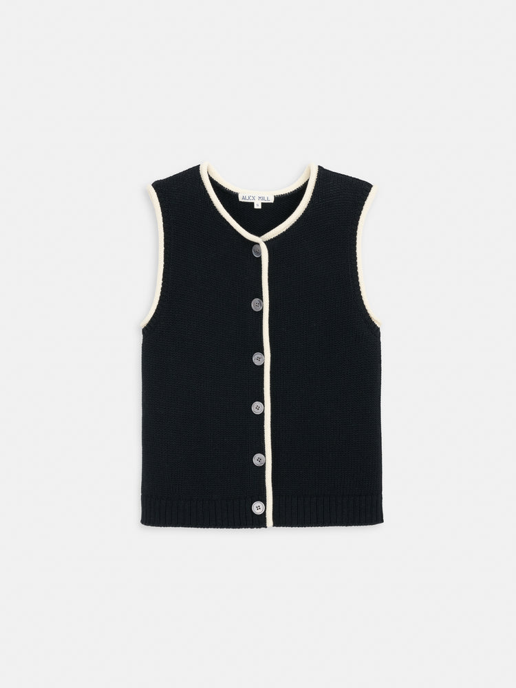alex mill Bridget Tipped Vest in Cotton Black/Ivory