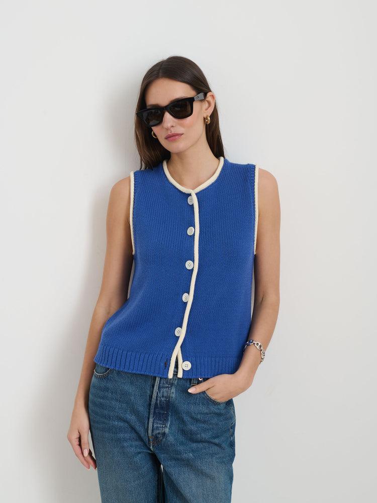 Alex Mill Bridget Tipped Vest In Cotton Cosmic Blue/Ivory