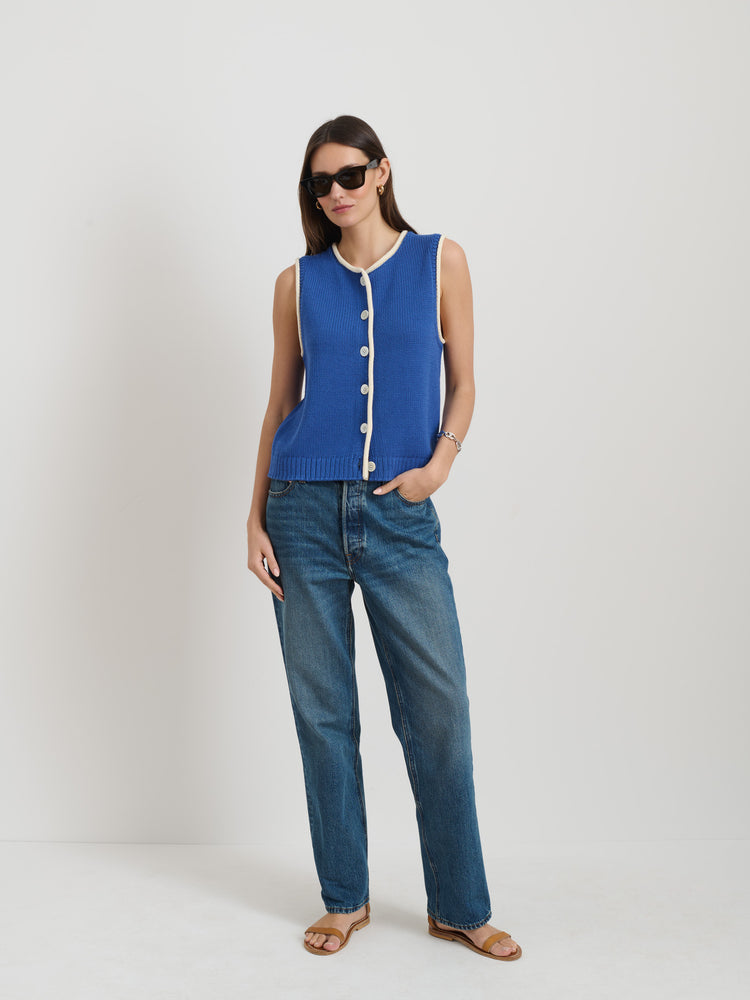 Alex Mill Bridget Tipped Vest In Cotton Cosmic Blue/Ivory
