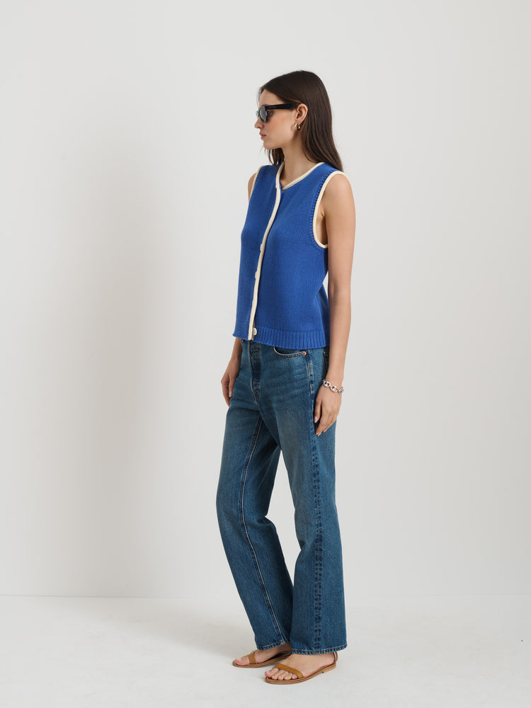 Alex Mill Bridget Tipped Vest In Cotton Cosmic Blue/Ivory