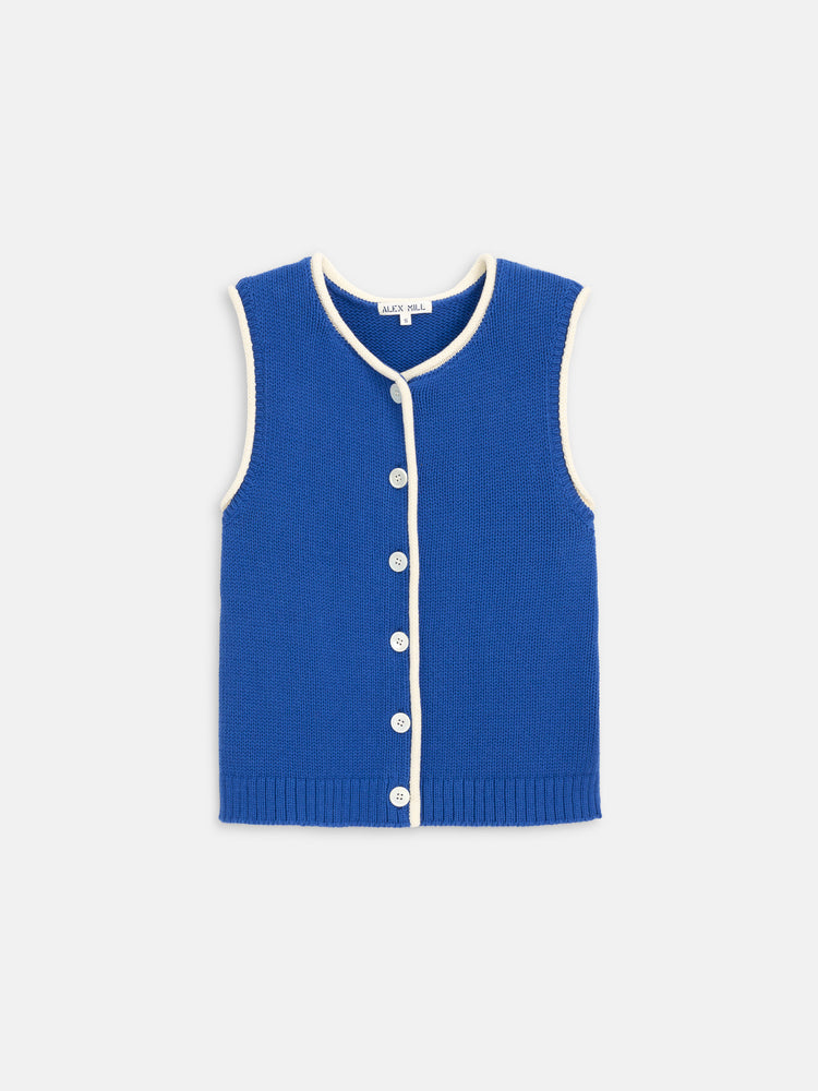 alex mill Bridget Tipped Vest in Cotton Cosmic Blue/Ivory