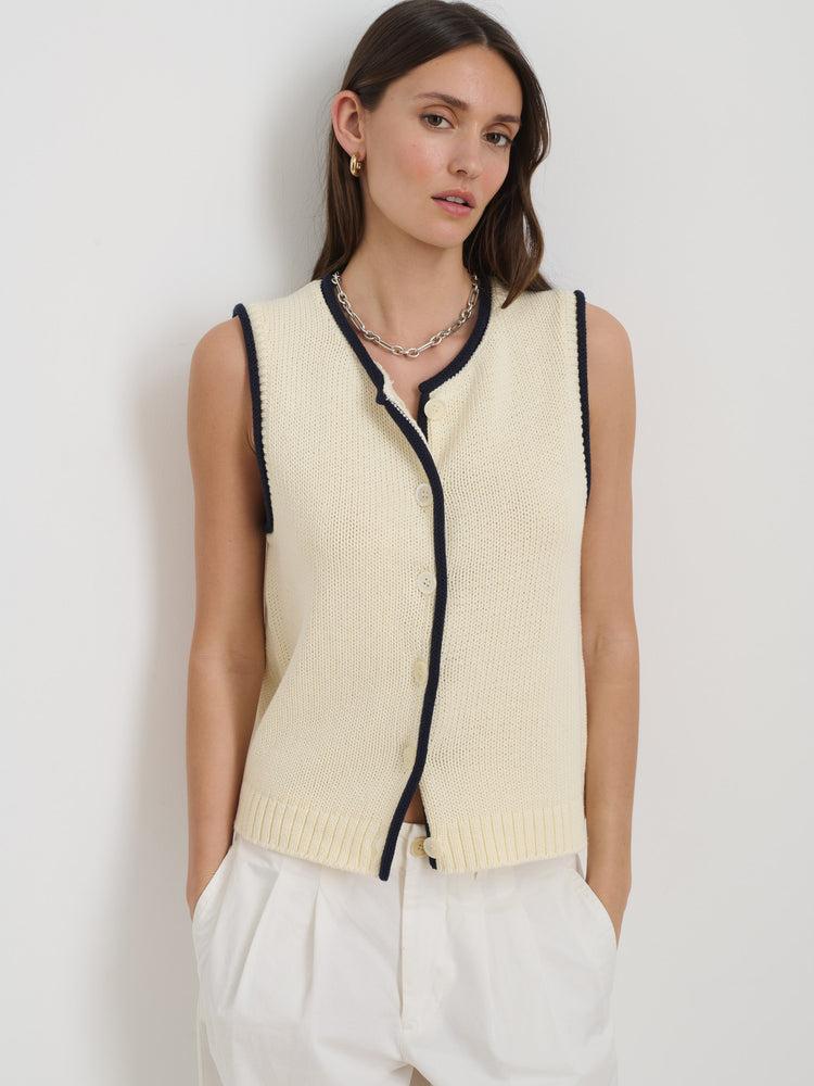 Alex Mill Bridget Tipped Vest In Cotton Ivory/Dark Navy