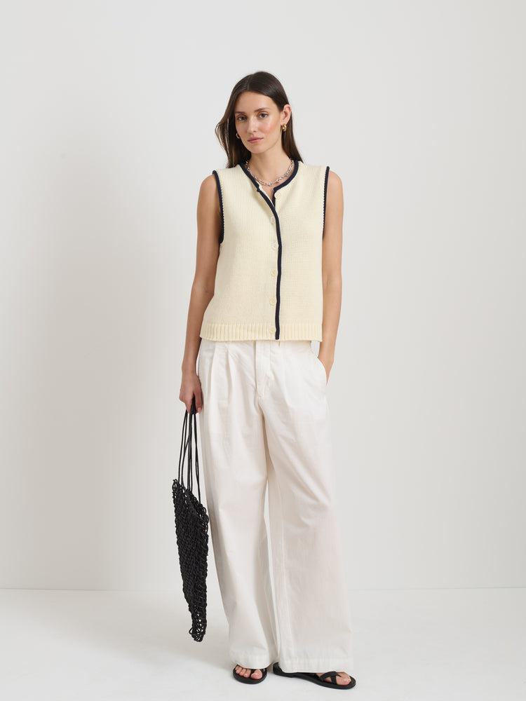 Alex Mill Bridget Tipped Vest In Cotton Ivory/Dark Navy