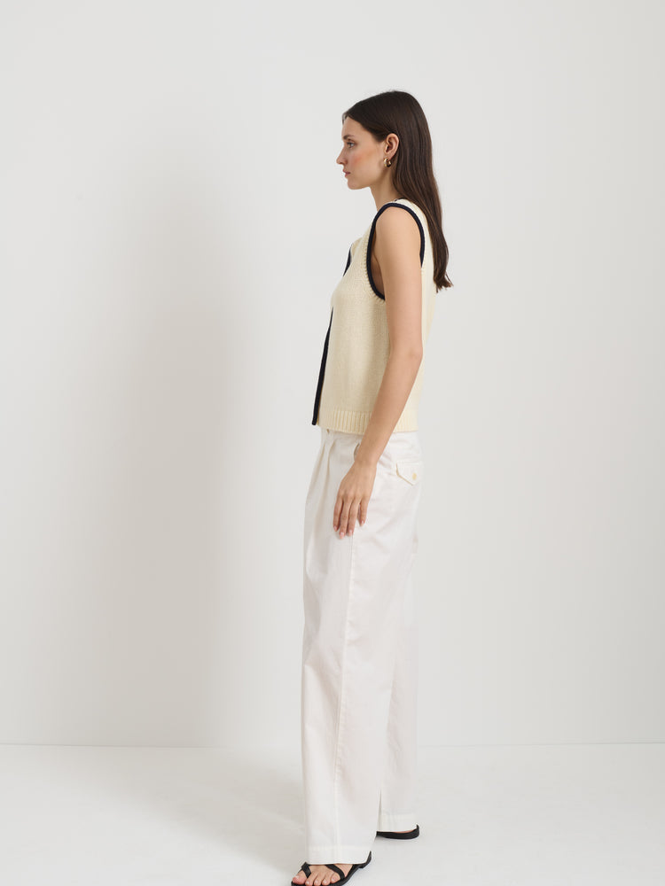 Alex Mill Bridget Tipped Vest In Cotton Ivory/Dark Navy