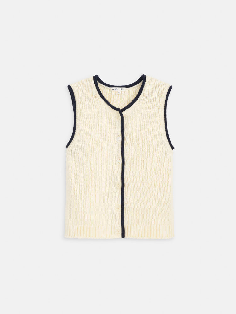 alex mill Bridget Tipped Vest in Cotton Ivory/Dark Navy