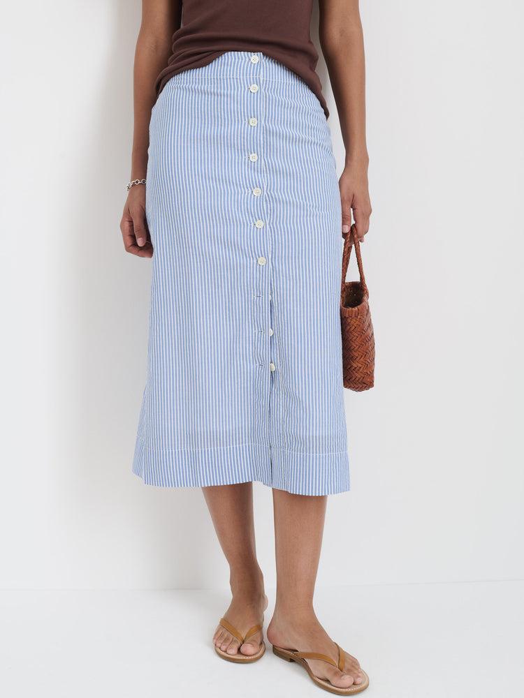 Alex Mill Button Front Skirt In Seersucker Blue/White