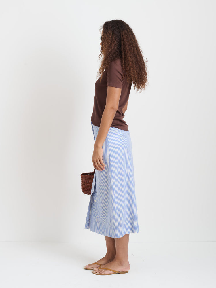 Alex Mill Button Front Skirt In Seersucker Blue/White