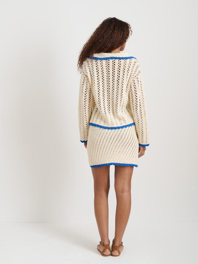 Alex Mill Callie Hand Crochet Skirt In Cotton Ivory/Cobalt