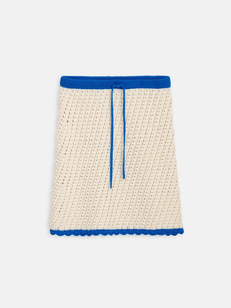 alex mill Callie Hand Crochet Skirt In Cotton Ivory/Cobalt