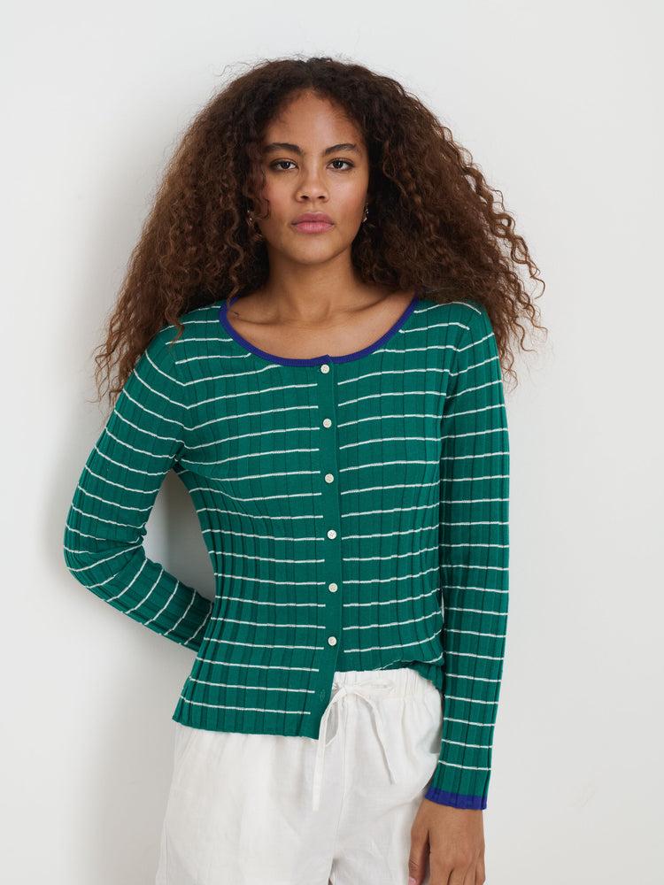 Alex Mill Cerise Ribbed Cardigan In Cotton Cashmere Fort Greene/Ivory