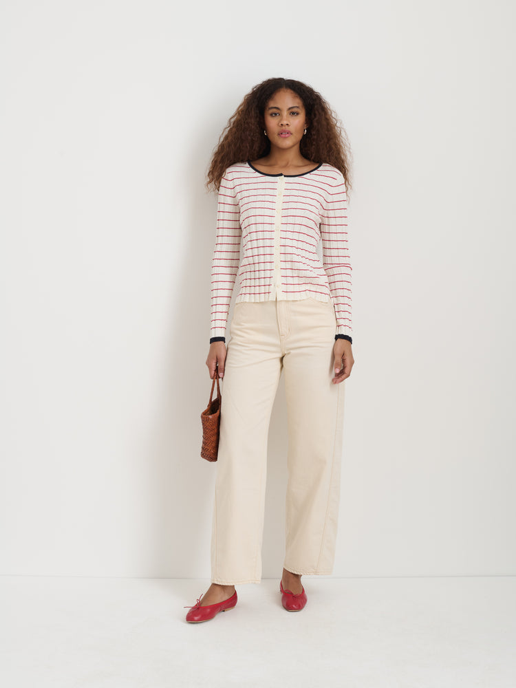 Alex Mill Cerise Ribbed Cardigan In Cotton Cashmere Ivory/Crimson