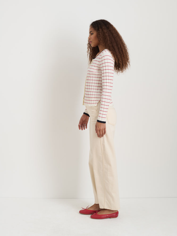 Alex Mill Cerise Ribbed Cardigan In Cotton Cashmere Ivory/Crimson
