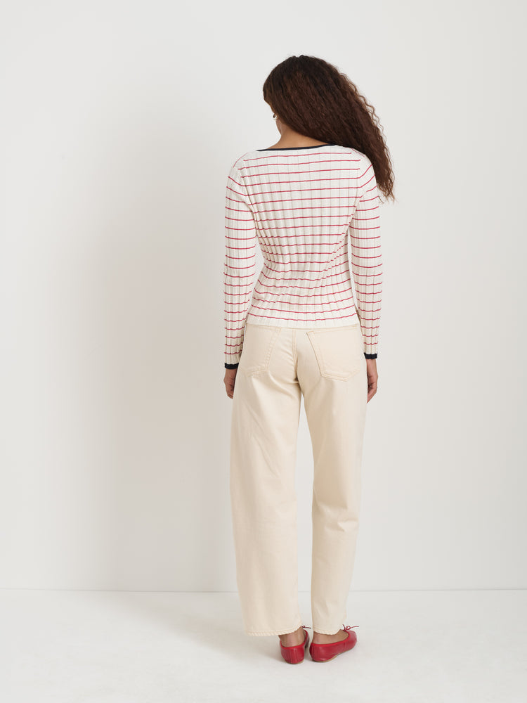 Alex Mill Cerise Ribbed Cardigan In Cotton Cashmere Ivory/Crimson