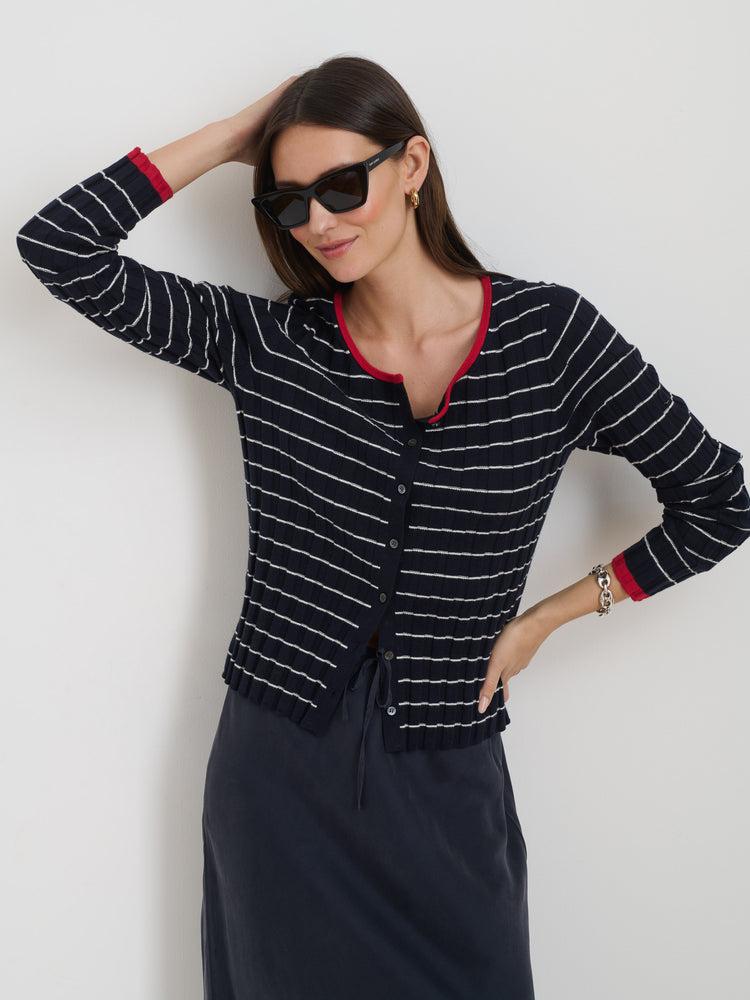 Alex Mill Cerise Ribbed Cardigan In Cotton Cashmere Navy/Ivory