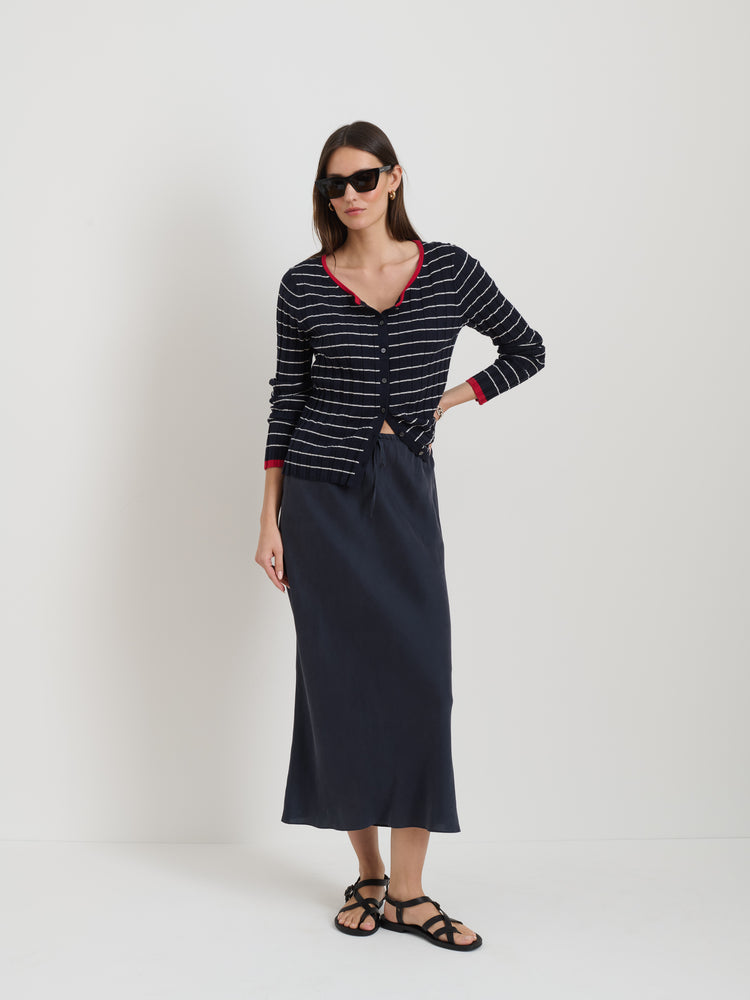 Alex Mill Cerise Ribbed Cardigan In Cotton Cashmere Navy/Ivory