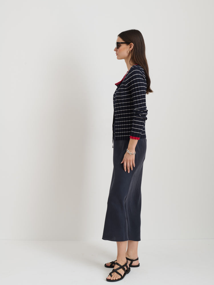 Alex Mill Cerise Ribbed Cardigan In Cotton Cashmere Navy/Ivory