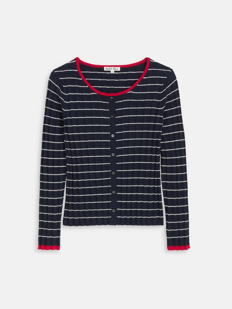 alex mill Cerise Ribbed Cardigan in Cotton Cashmere Navy/Ivory
