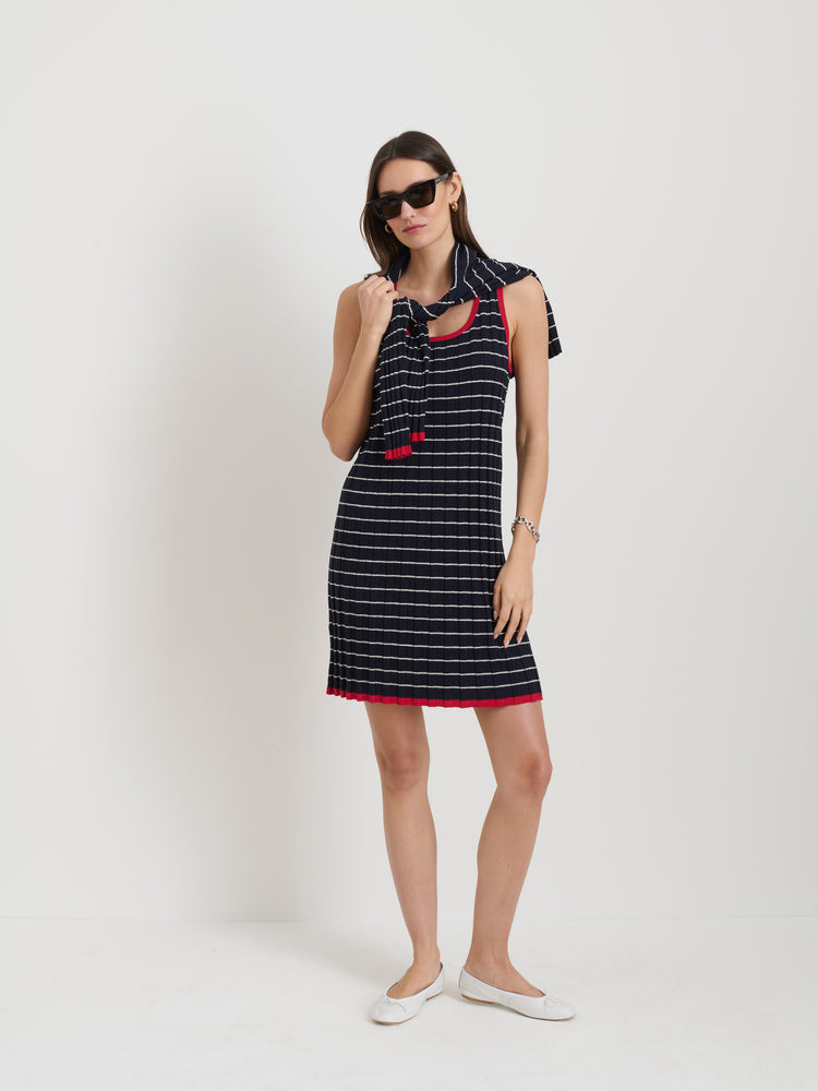 Alex Mill Cerise Striped Rib Dress In Cotton Cashmere Navy/Ivory