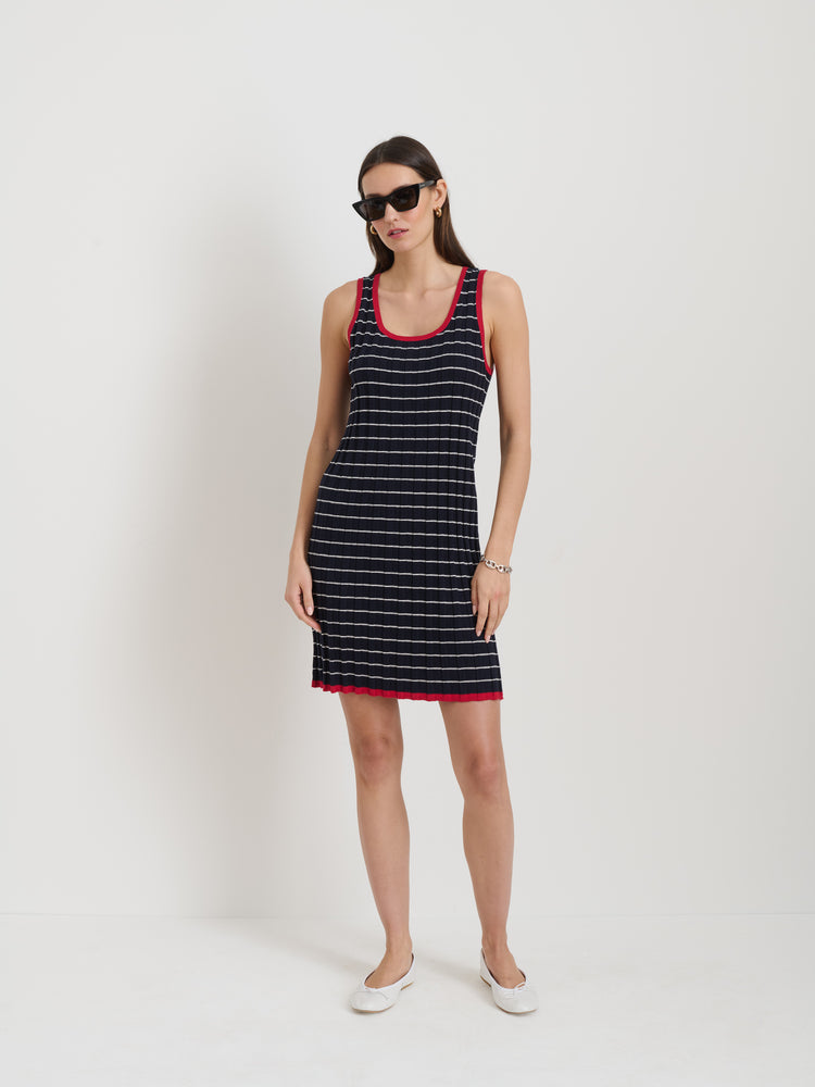 Alex Mill Cerise Striped Rib Dress In Cotton Cashmere Navy/Ivory