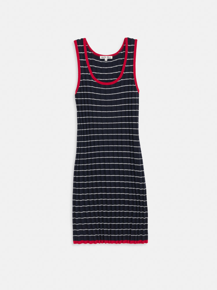 alex mill Cerise Striped Rib Dress in Cotton Cashmere Navy/Ivory