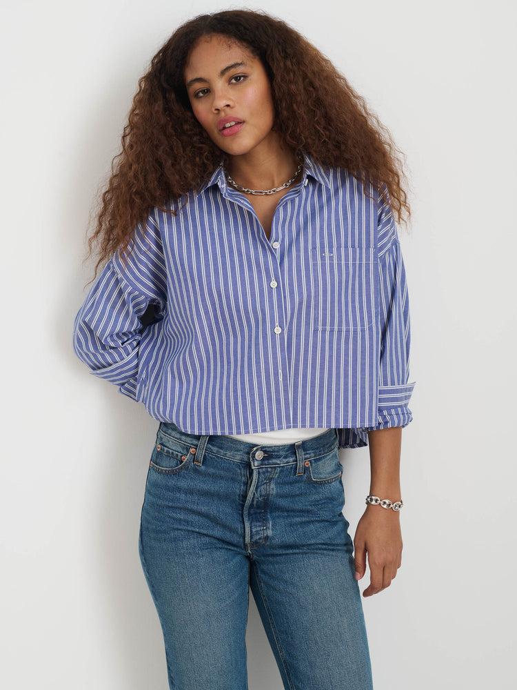 Alex Mill Cropped Jo Striped Shirt In Oxford Blue/White