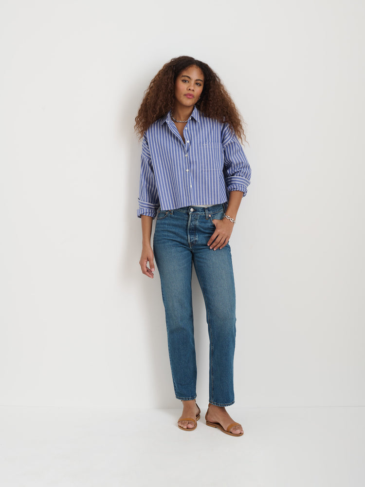 Alex Mill Cropped Jo Striped Shirt In Oxford Blue/White