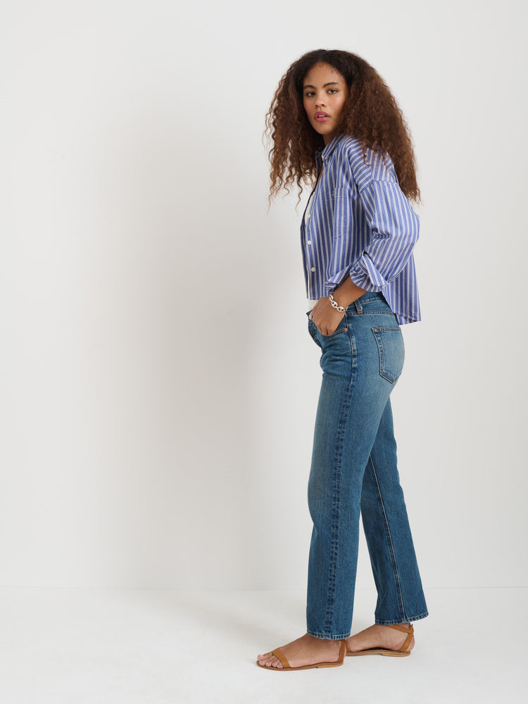 Alex Mill Cropped Jo Striped Shirt In Oxford Blue/White