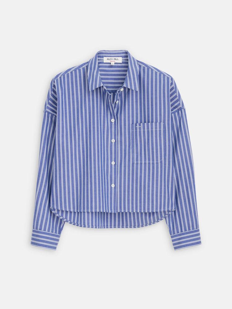 alex mill Cropped Jo Striped Shirt In Oxford Blue/White