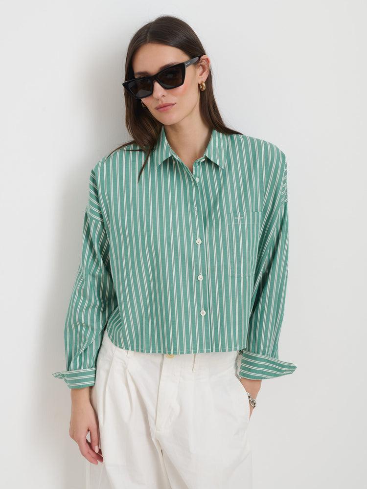 Alex Mill Cropped Jo Striped Shirt In Oxford Green/White