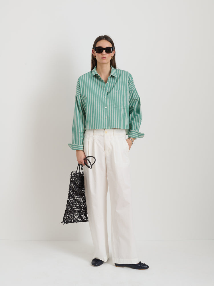 Alex Mill Cropped Jo Striped Shirt In Oxford Green/White