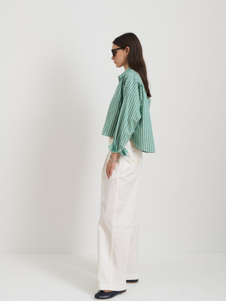 Alex Mill Cropped Jo Striped Shirt In Oxford Green/White