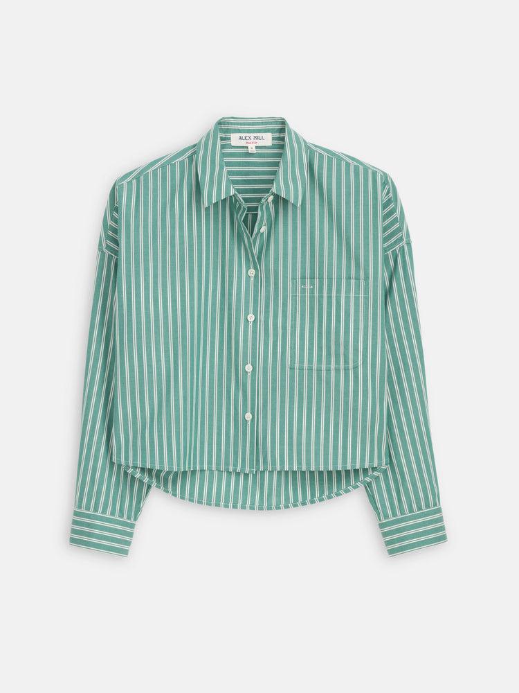 alex mill Cropped Jo Striped Shirt In Oxford Green/White