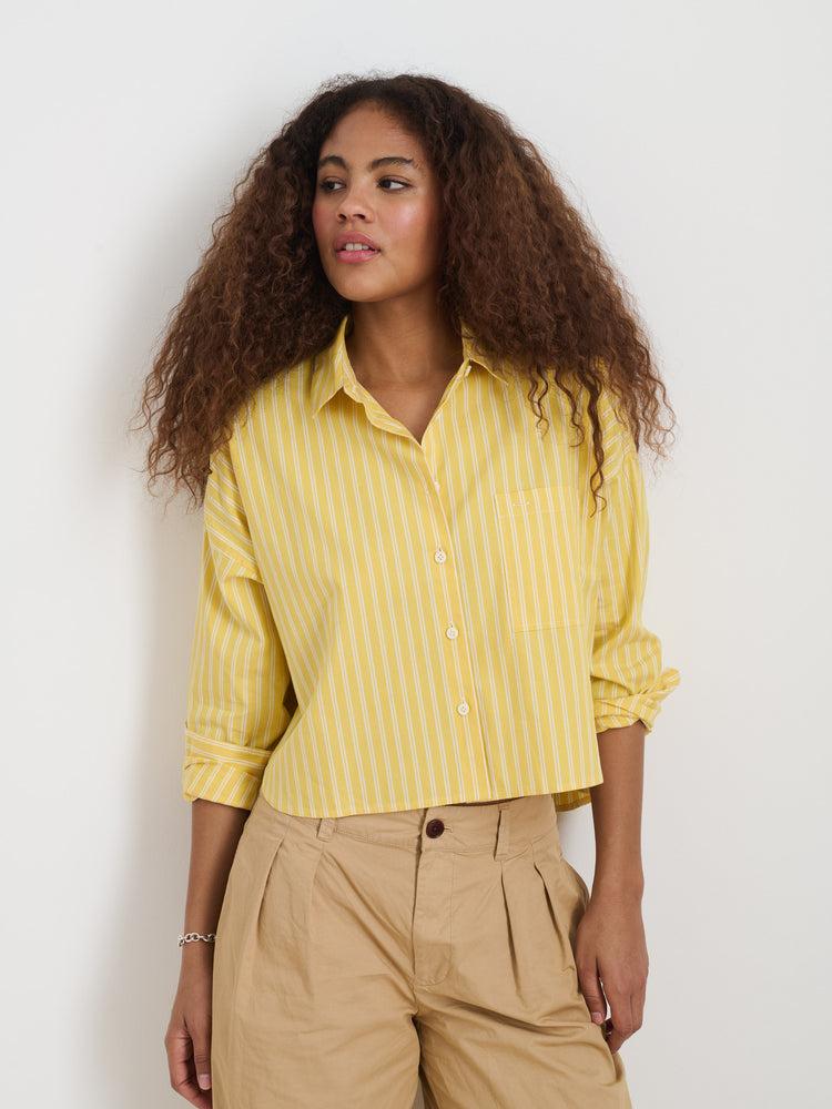 Alex Mill Cropped Jo Striped Shirt In Oxford Yellow/White
