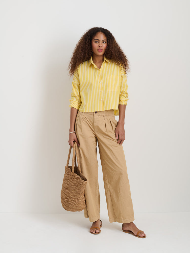 Alex Mill Cropped Jo Striped Shirt In Oxford Yellow/White
