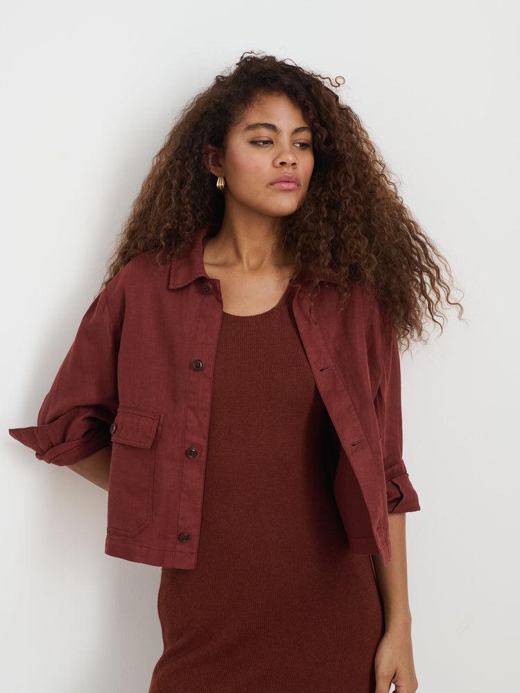 Alex Mill Cropped Work Jacket In Linen Sierra Brown