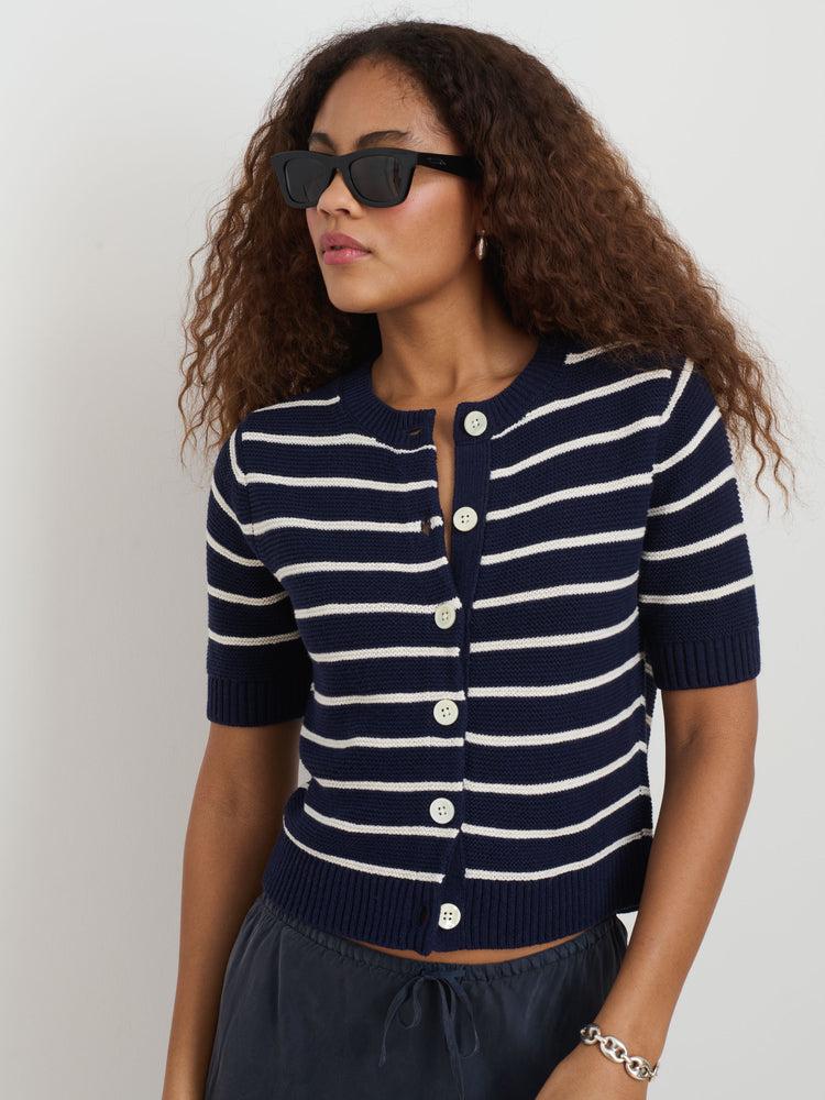 Alex Mill Elle Striped Sweater In Cotton Linen Navy Night/Off White