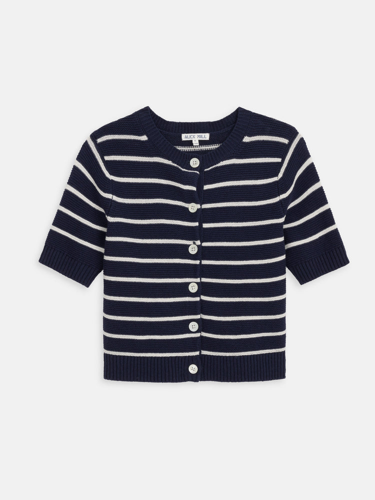 alex mill Elle Striped Sweater in Cotton Linen Navy Night/Off White