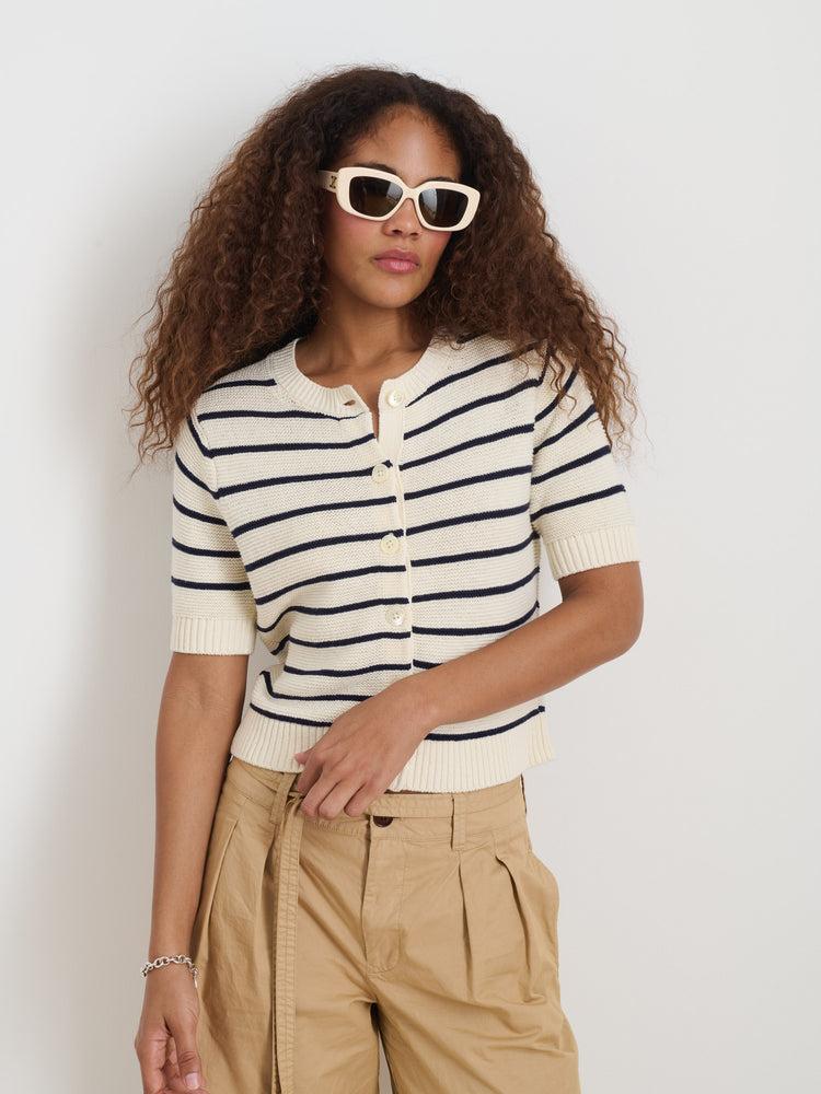 Alex Mill Elle Striped Sweater In Cotton Linen Off White/Navy Night