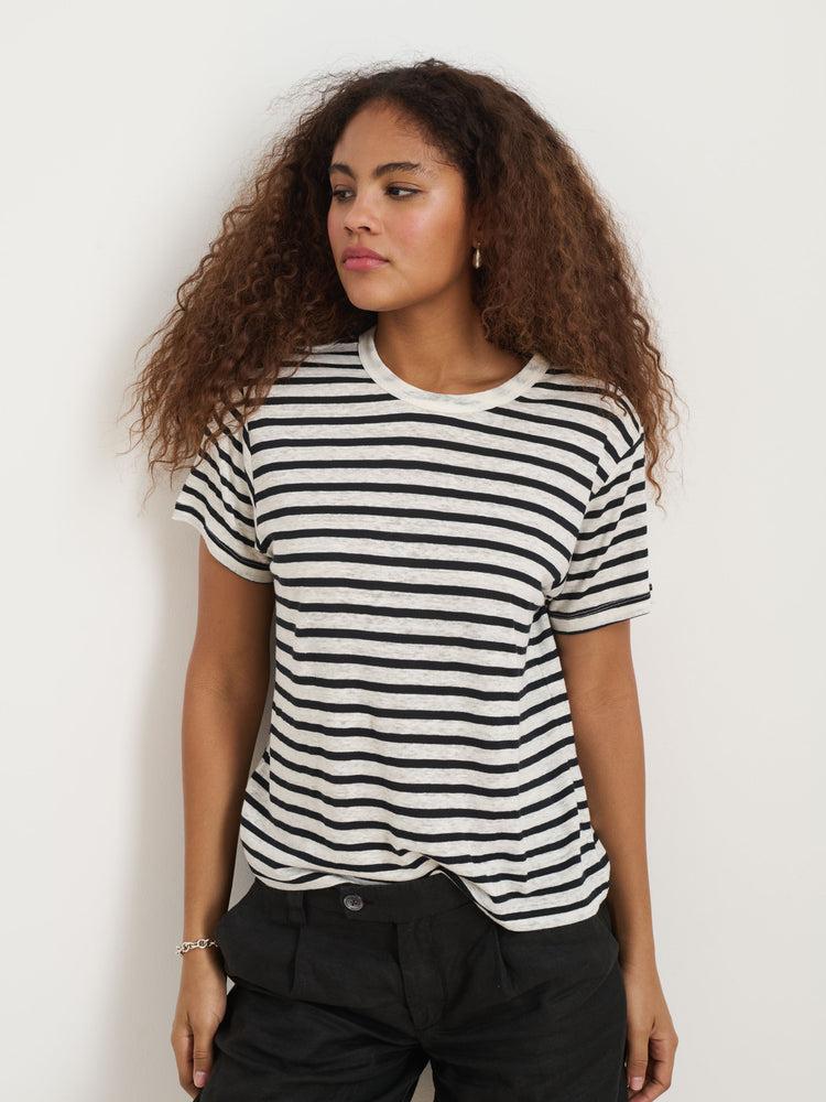 Alex Mill Garcon Striped Tee In Linen Cotton Black/Off White